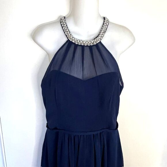 NWOT DAVIDS BRIDAL MARINE BLUE CHIFFON BRIDESMAID DRESS SIZE 10 W11082 - Picture 4 of 13